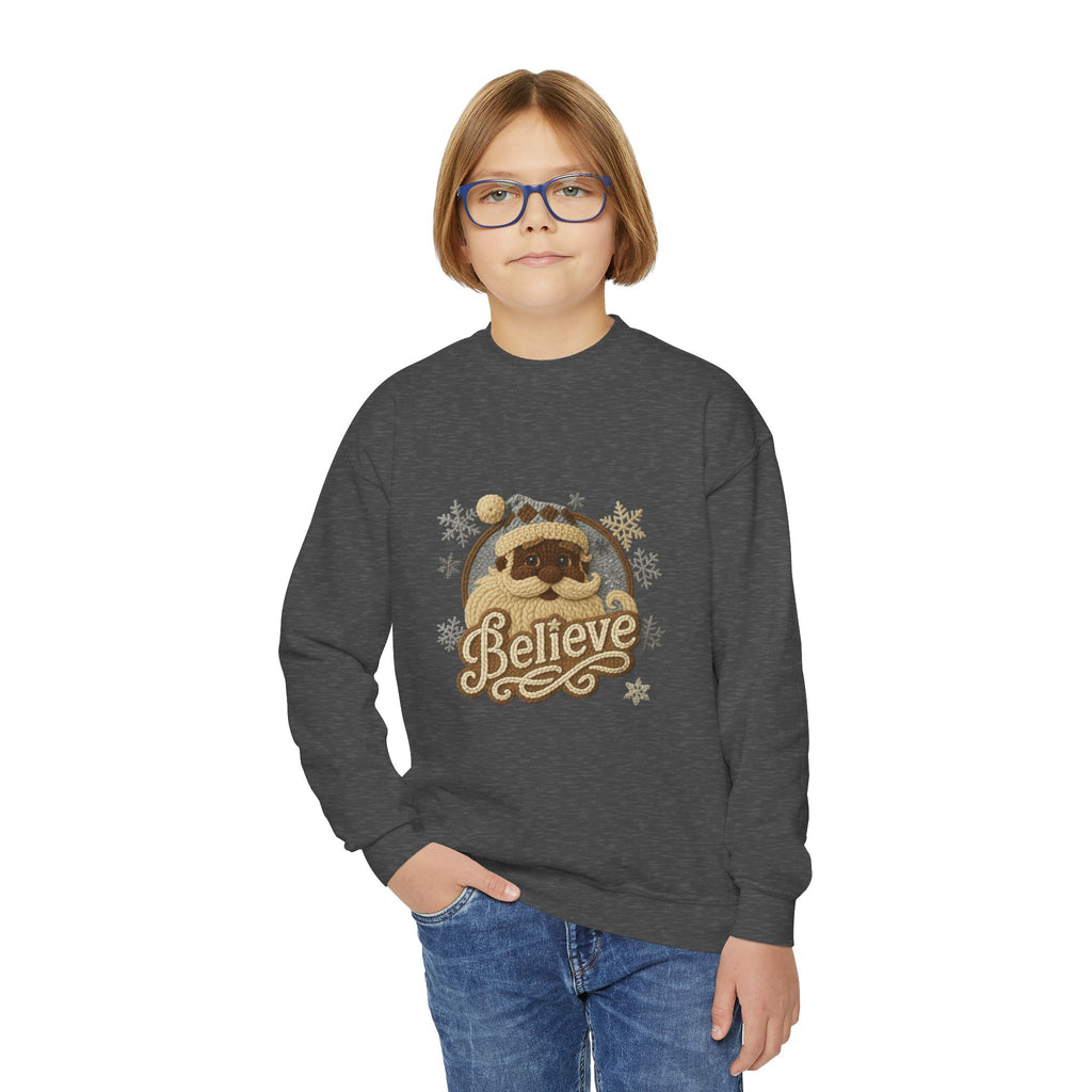 Youth Sweatshirt  'Believe' Cozy Sloth Holiday Crewneck