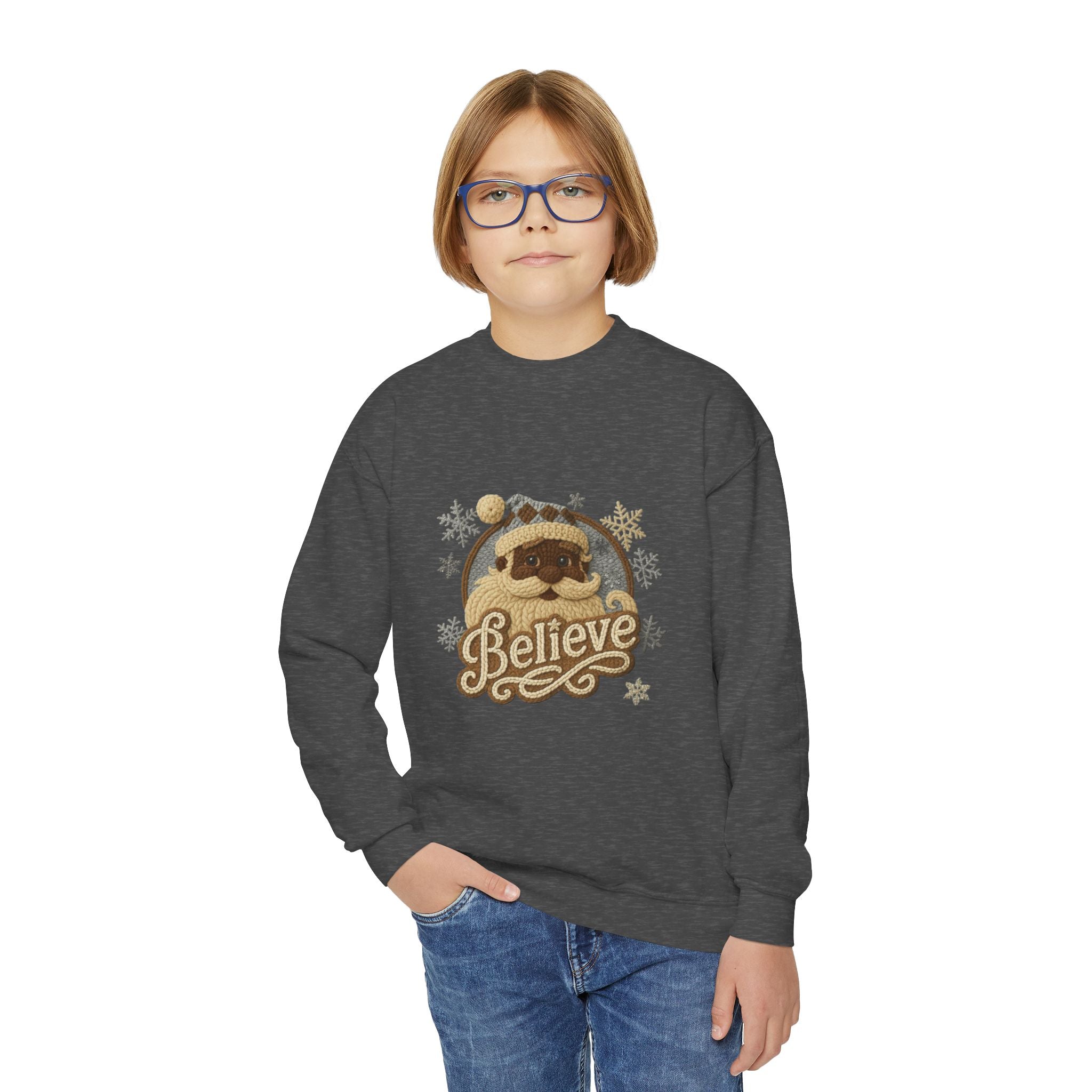 Youth Sweatshirt  'Believe' Cozy Sloth Holiday Crewneck