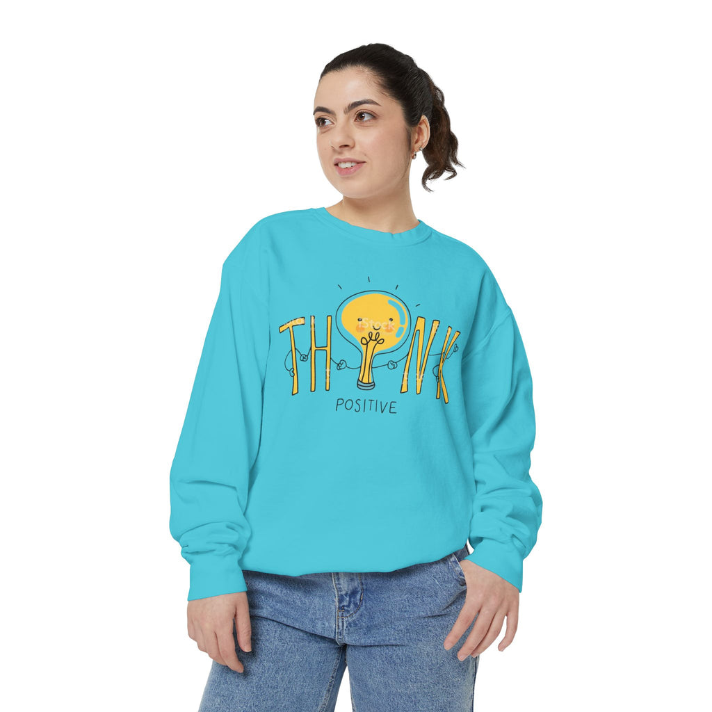 Think Positive Sweatshirt  Cute Lightbulb Graphic Positive Vibes Crewneck
