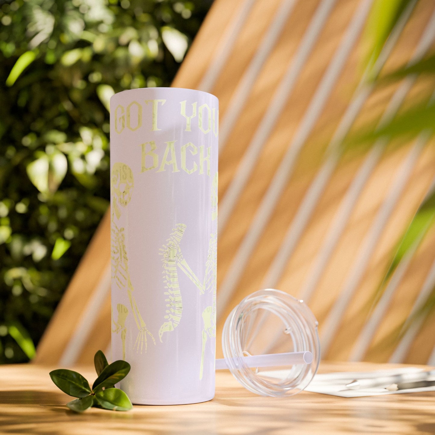 Halloween Skeleton-Themed Tumbler, Got Your Back Drinkware, I Got Your Back Skinny Tumbler, Cute Gifts for Halloween, Fun Vibes for Parties