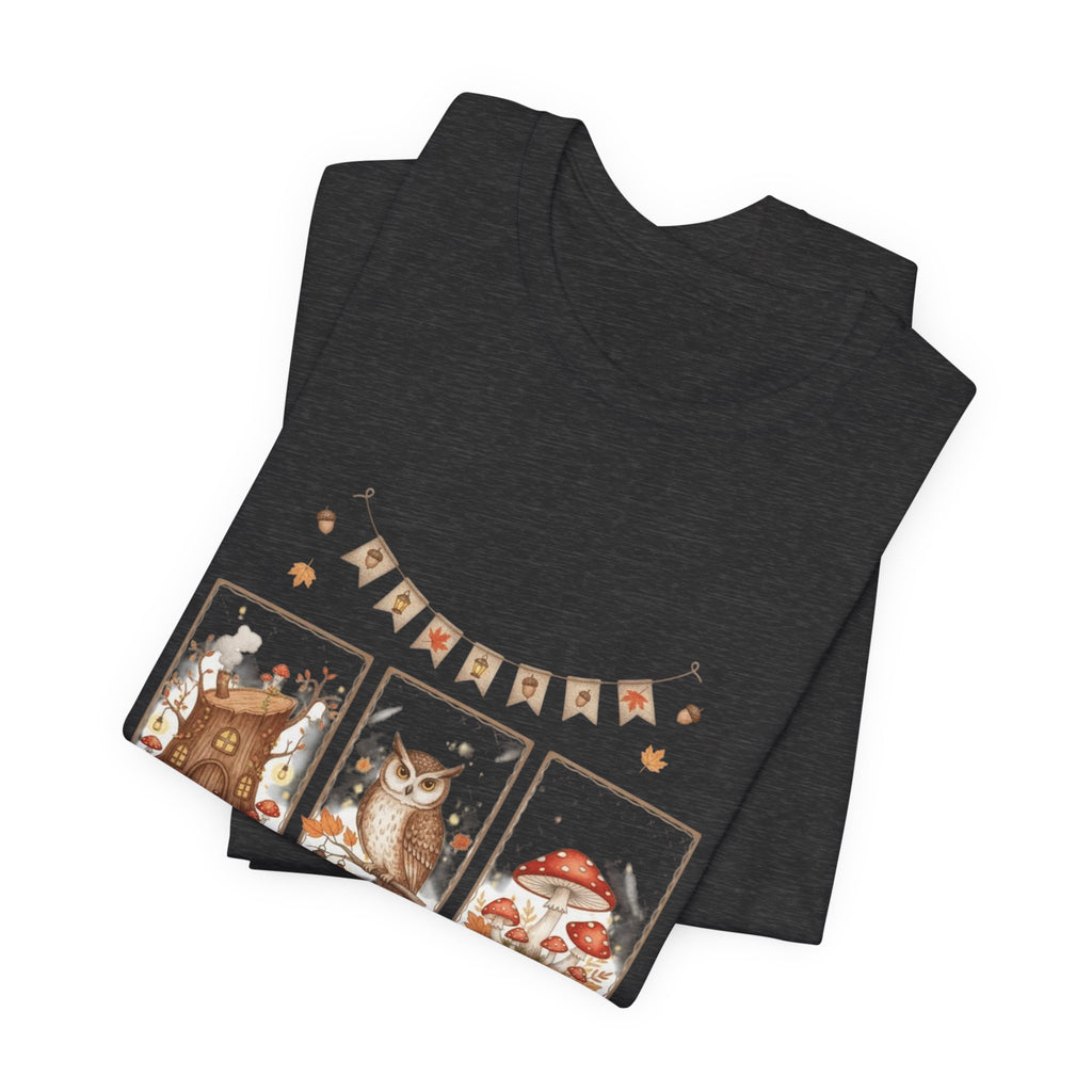 Enchanted Forest Fall Tee, Cute Owl Shirt, Autumn Graphic Tee, Nature Lover Gift, Cozy Fall Apparel, Wildlife T-Shirt, Unisex Fall Top