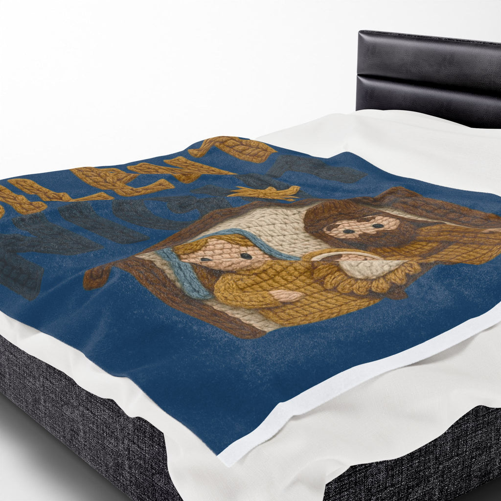 Silent Night Nativity Velveteen Plush Blanket  Cozy Christmas Baby Jesus Manger Throw