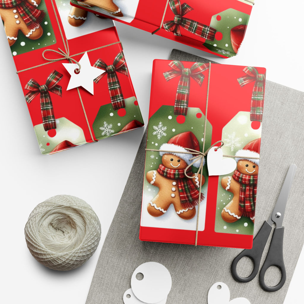 Christmas Gingerbread & Plaid Gift Wrap Paper – Holiday Present Wrapping Sheets