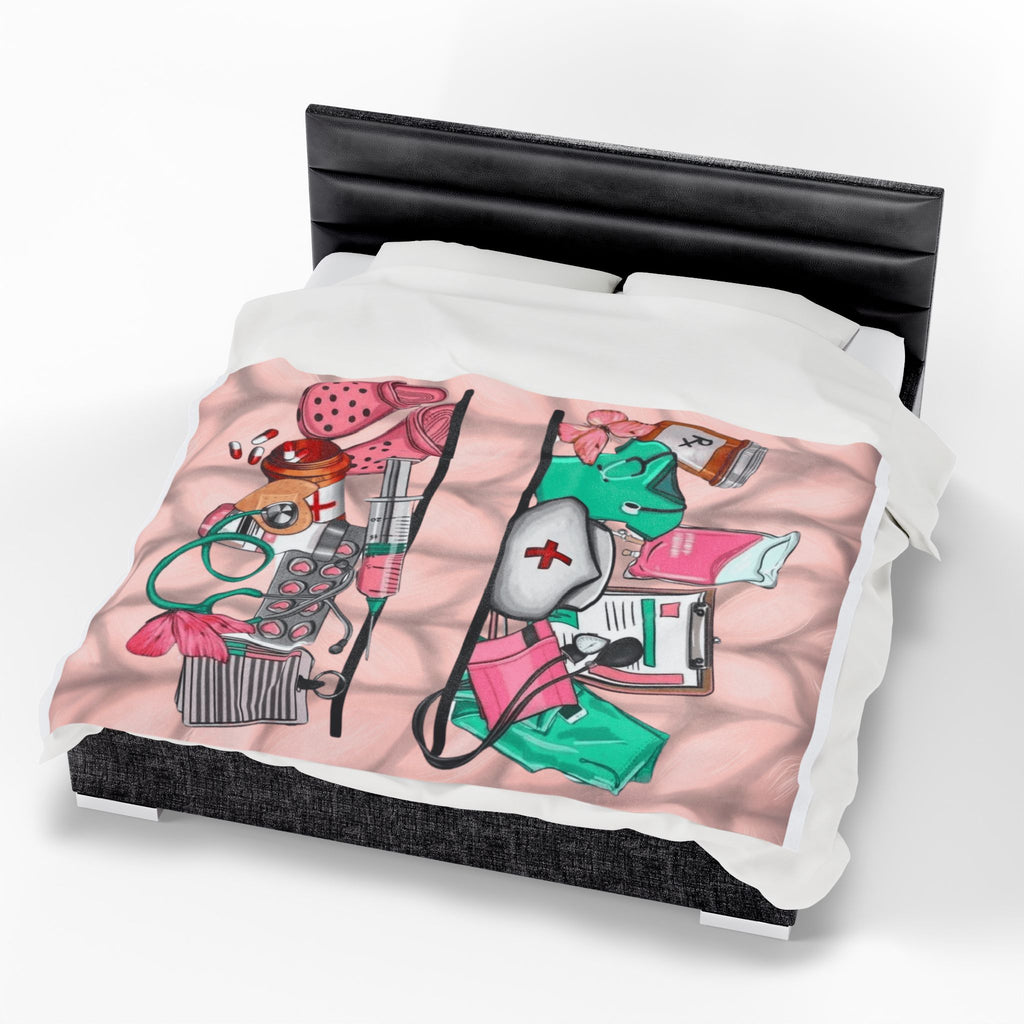 Nurse Essentials Velveteen Plush Blanket — Cute Medical Supplies Throw for Nurses & Caregivers