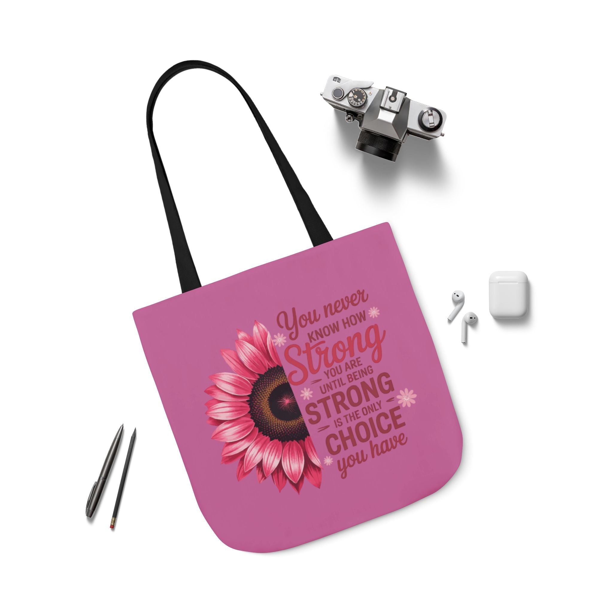 Cancer Survivor Hope Collection Inspirational Canvas Tote Bag with Floral Design