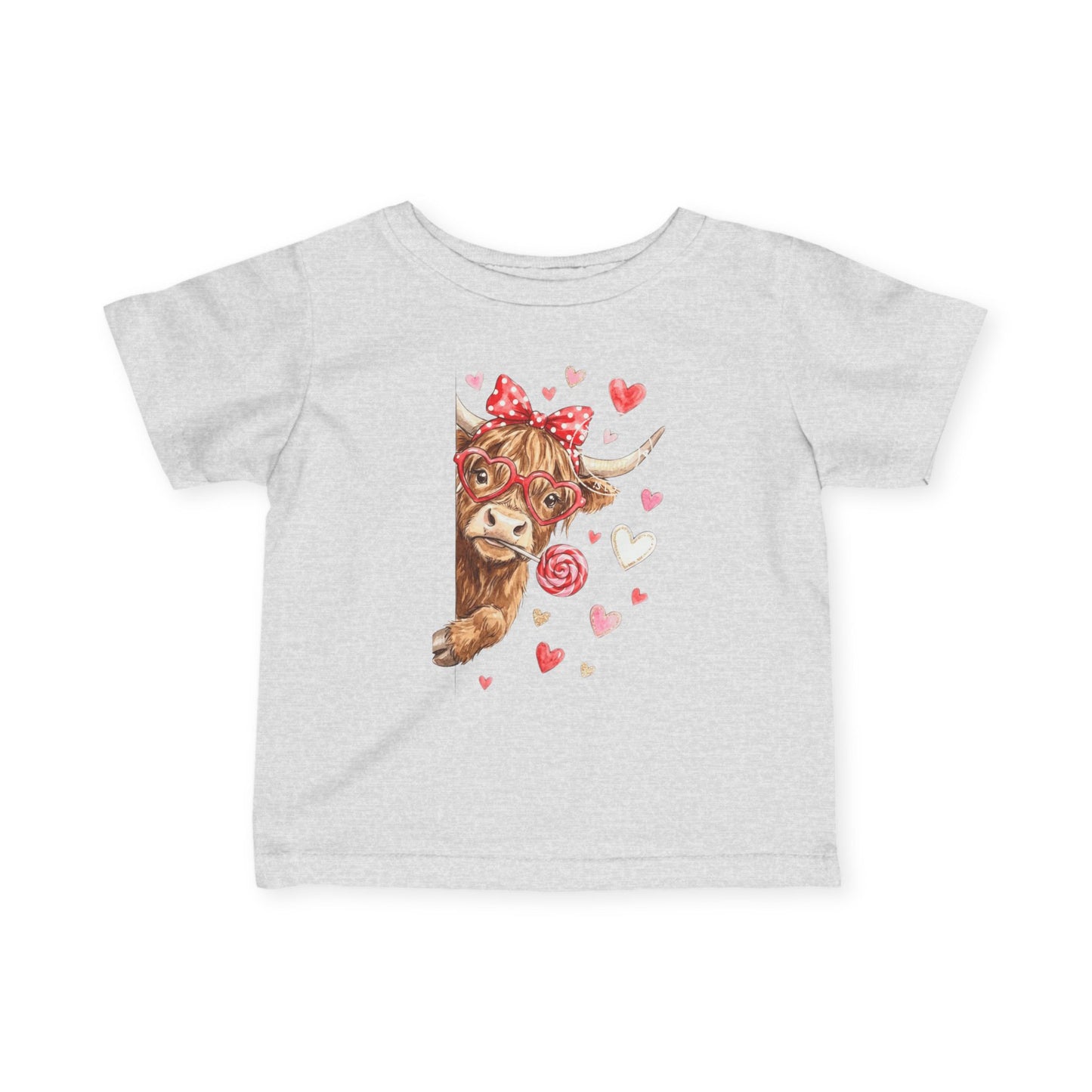 Infant Tee  Watercolor Highland Cow with Hearts (Cute Valentine Baby Top)