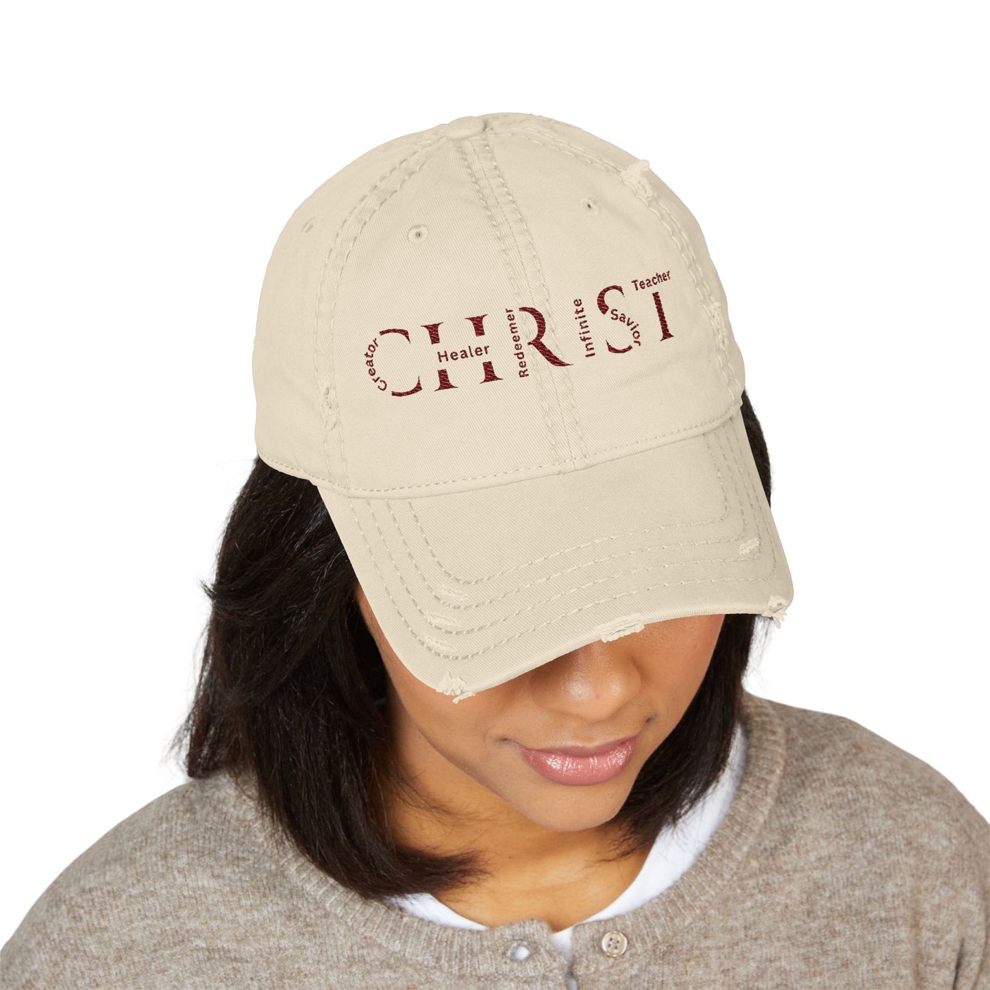 Distressed Embroidered 'CHRIST' Dad Hat — Vintage Christian Baseball Cap