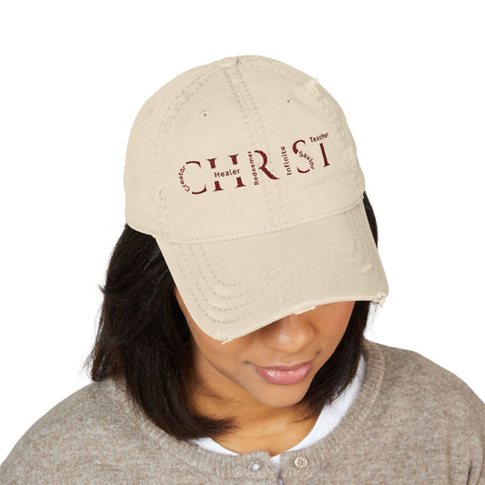 Distressed Embroidered 'CHRIST' Dad Hat — Vintage Christian Baseball Cap