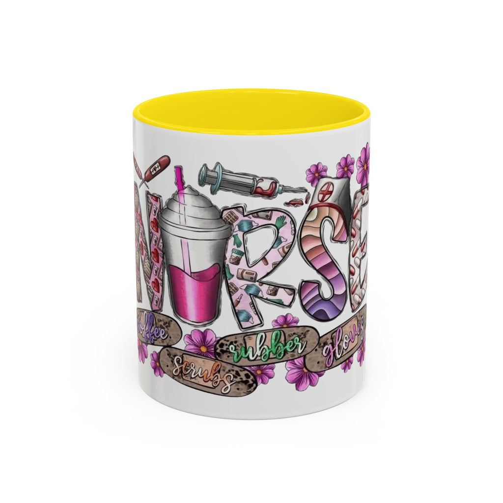 Nurse Love Coffee Mug  Cute Floral Medical Stethoscope & Syringe Design (11/15oz) Medical Christmas Mug
