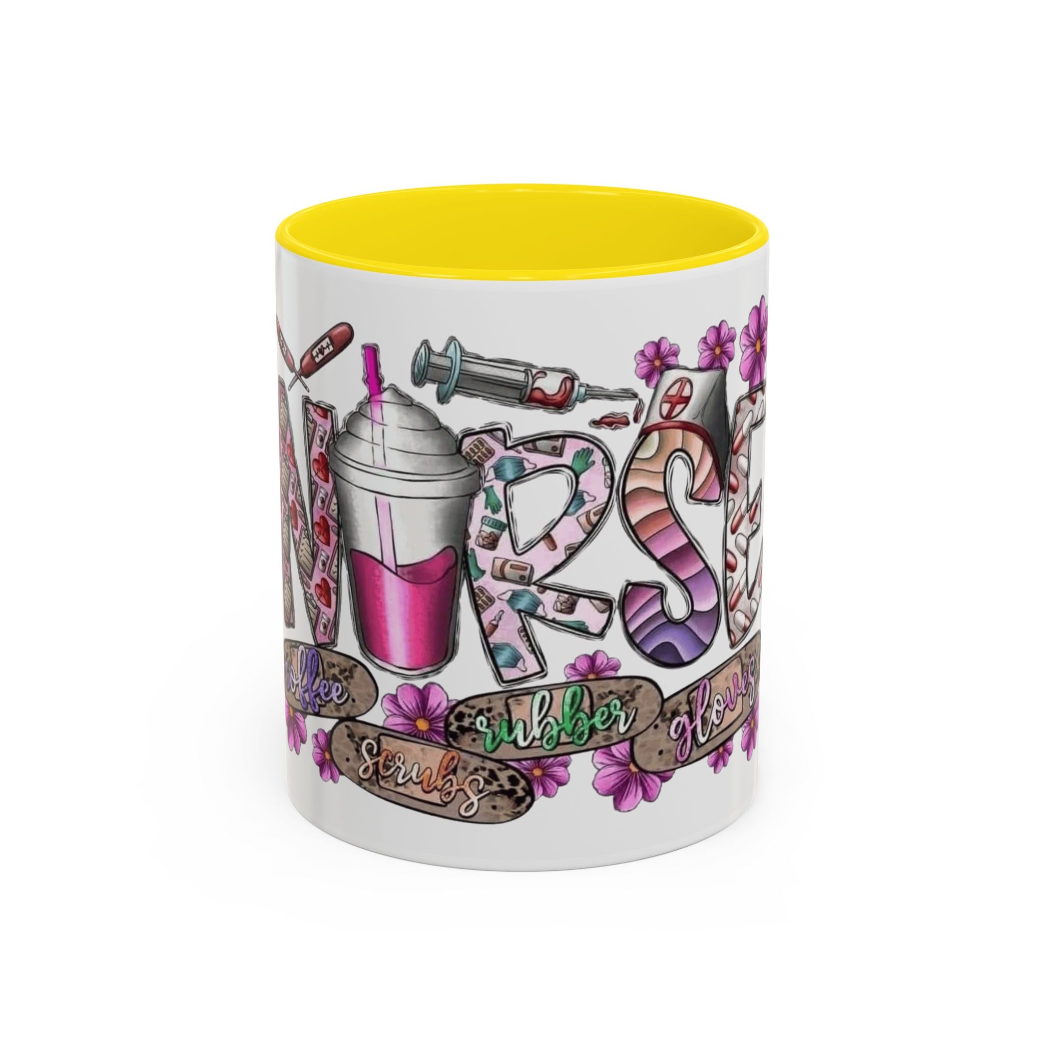 Nurse Love Coffee Mug  Cute Floral Medical Stethoscope & Syringe Design (11/15oz) Medical Christmas Mug