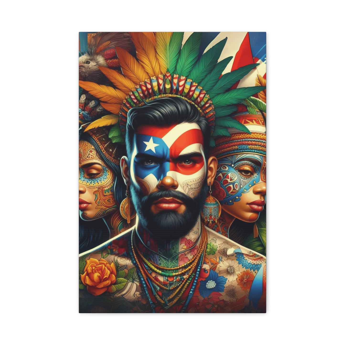 La Isla del Encanto Taíno Symbol Design Vibrant Cultural Art Canvas Print, Wall Decor, Home Decoration, Unique Artwork, Bohemian Style, Gift for Art Lovers