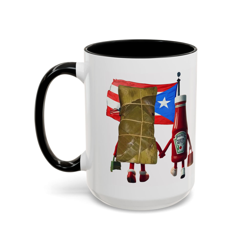 Puerto Rican Flag Ketchup & Pasteles Coffee Mug — Funny Food Friends Accent Mug (11/15oz)