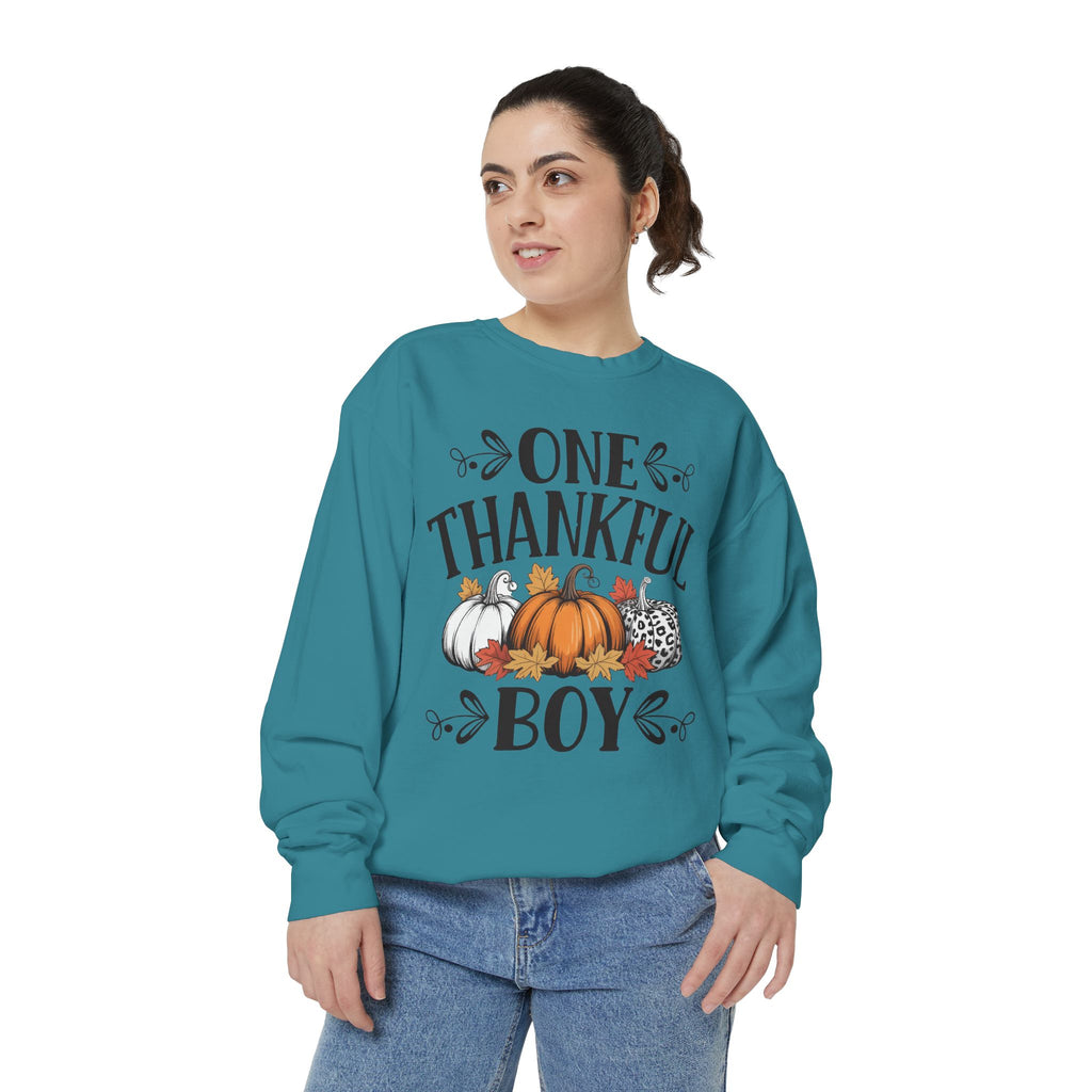 Thankful Boy Sweatshirt  Fall Pumpkin Thanksgiving Crewneck Fall T-Shirts and Sweatshirts Collection