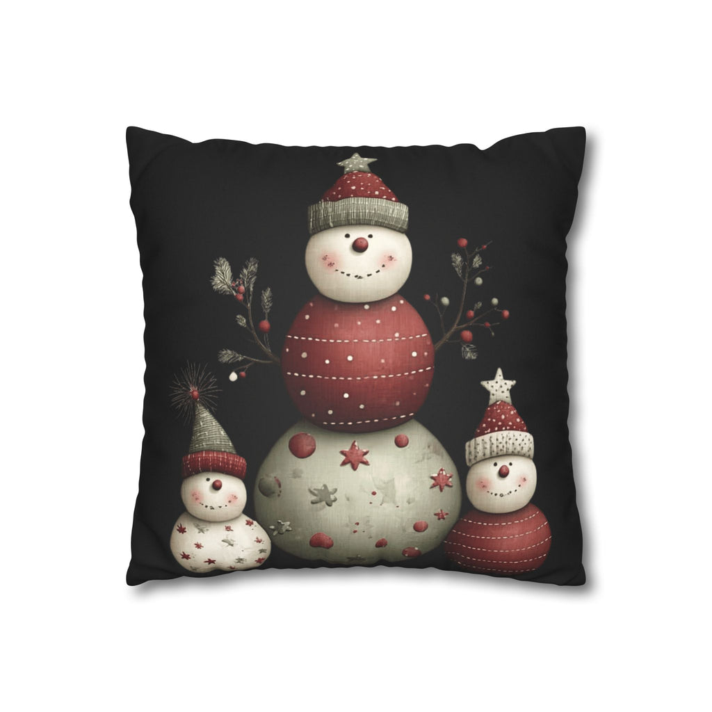 Christmas Snowman Faux Suede Pillowcase – Cute Stacked Snowmen Holiday Decor CHRISTMAS PILLOW DÉCOR