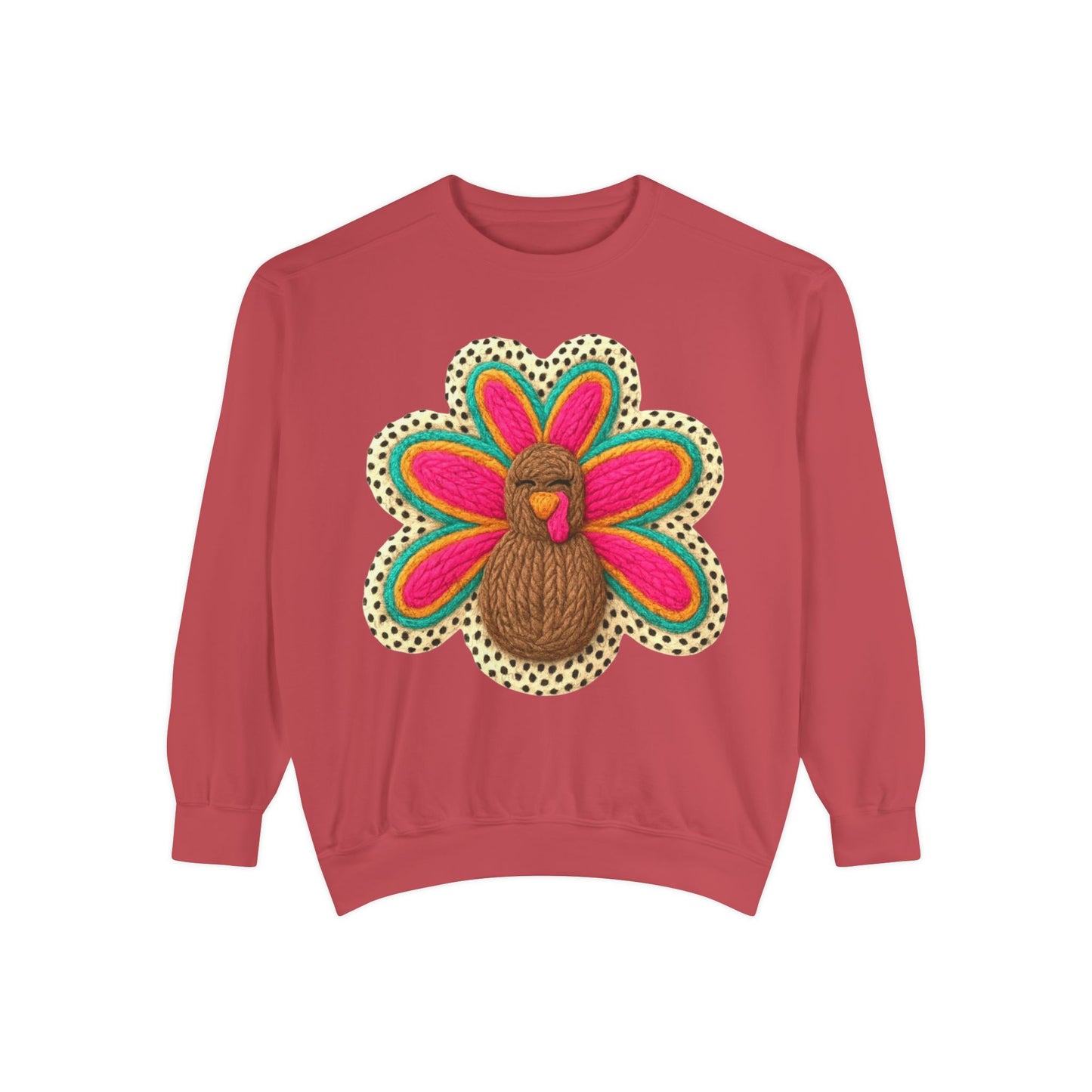 Festive Holiday Designs Turkey Patch Sweatshirt — Colorful Embroidered Thanksgiving Pullover