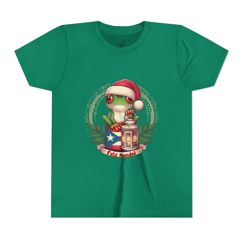 Kids Tee Cute Frog with Puerto Rican Flag & Lantern (Feliz Navidad)