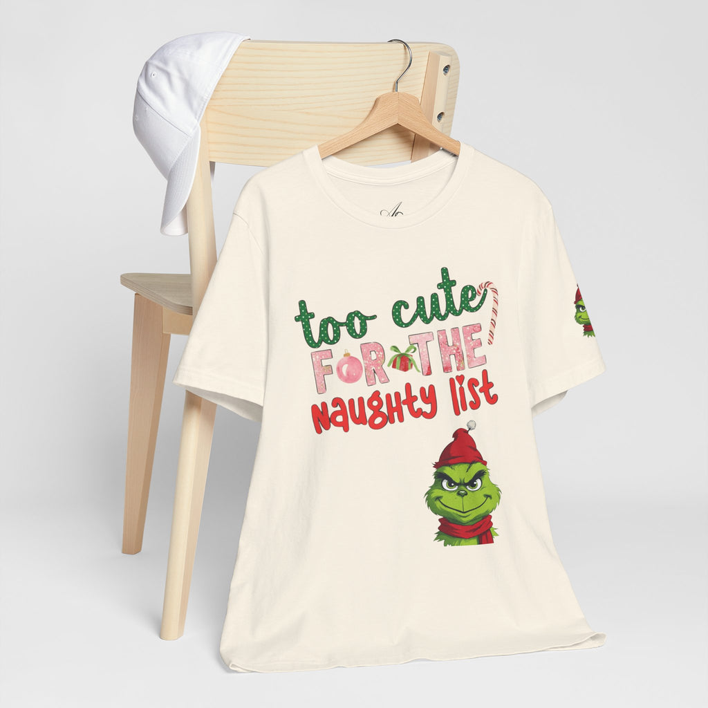 Christmas T-Shirts and Sweatshirts Collection Cute Grinch Holiday Tee 'Too Cute for the Naughty List' Unisex Jersey T-Shirt