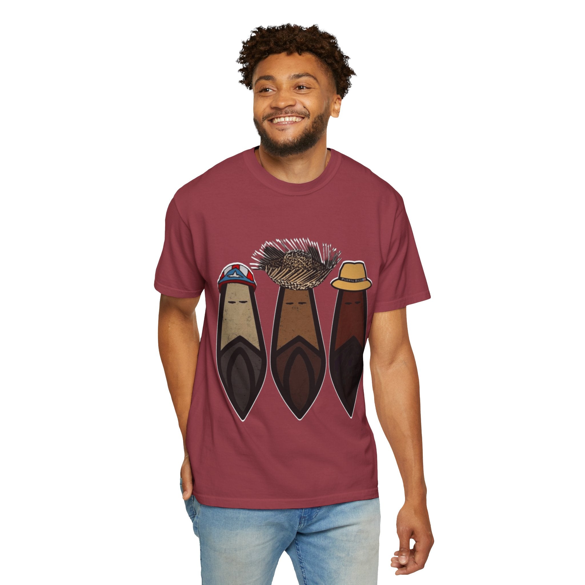 Puerto Rican Batey Cabin T-Shirt  Three Masks & Rustic House Graphic Tee Puerto Rico Navidades