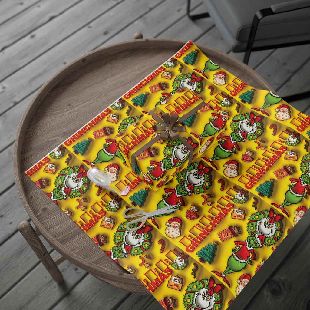 Christmas Wrapping Paper Roll – Retro Santa & Tree Holiday Gift Wrap Festive Wrapping Paper