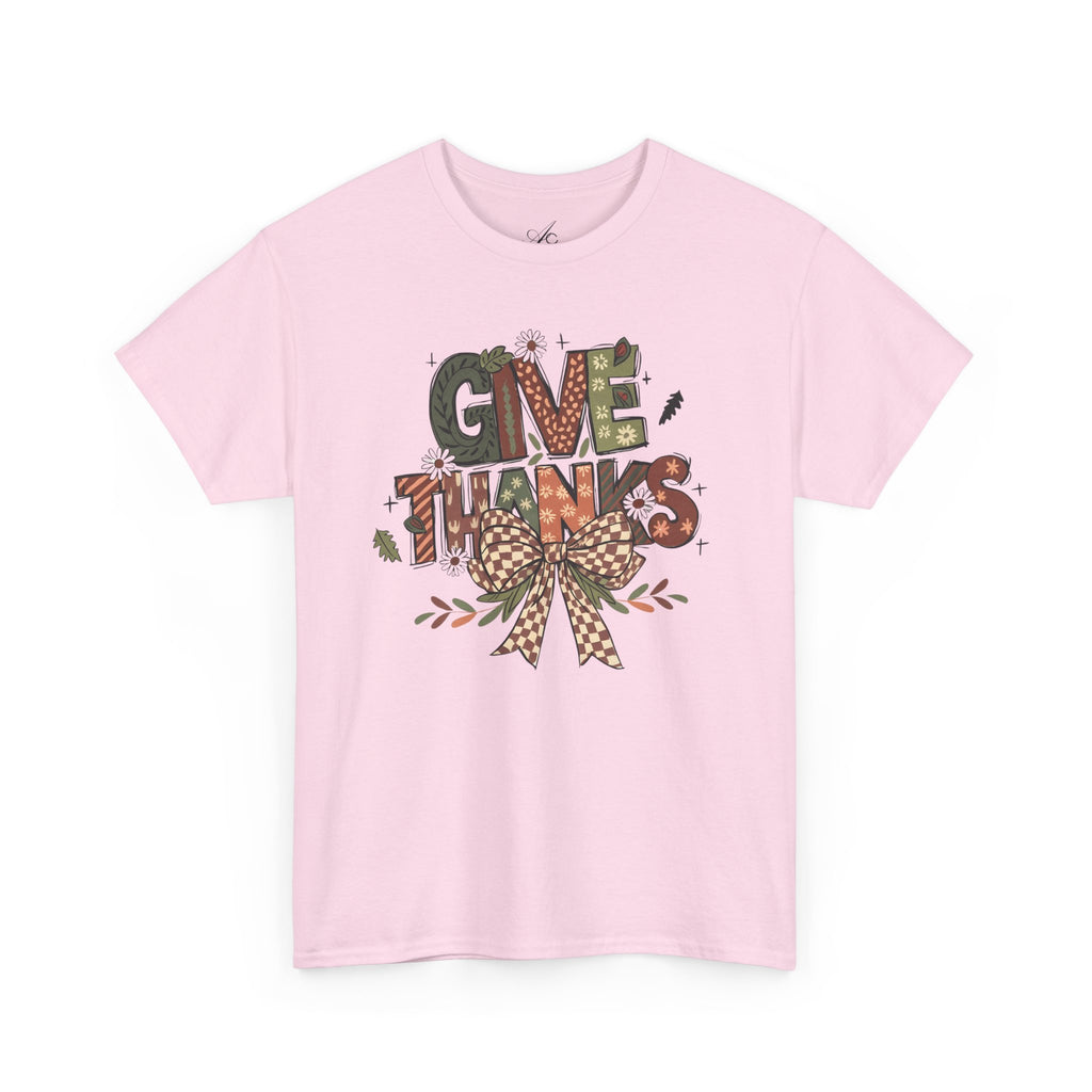 Give Thanks Tee Thanksgiving Graphic T-Shirt with Rustic Bow Design