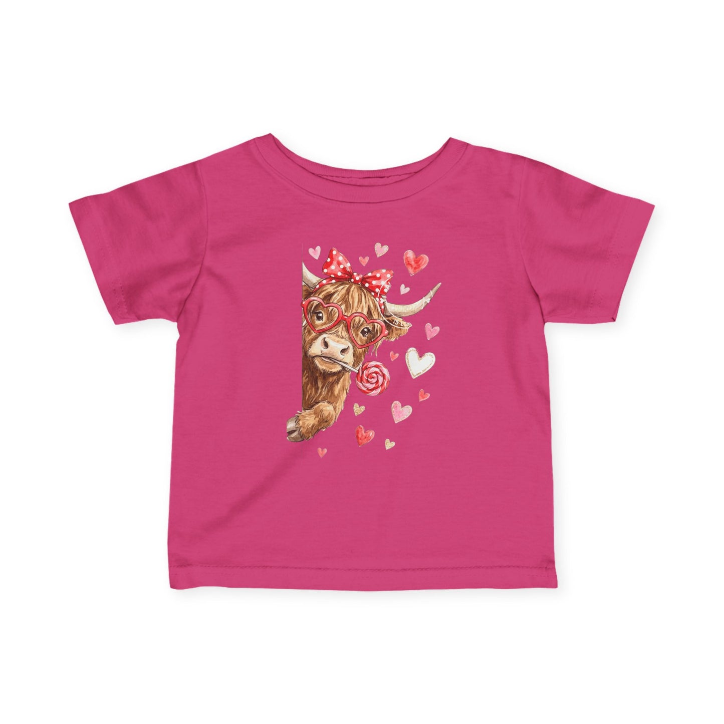 Infant Tee  Watercolor Highland Cow with Hearts (Cute Valentine Baby Top)