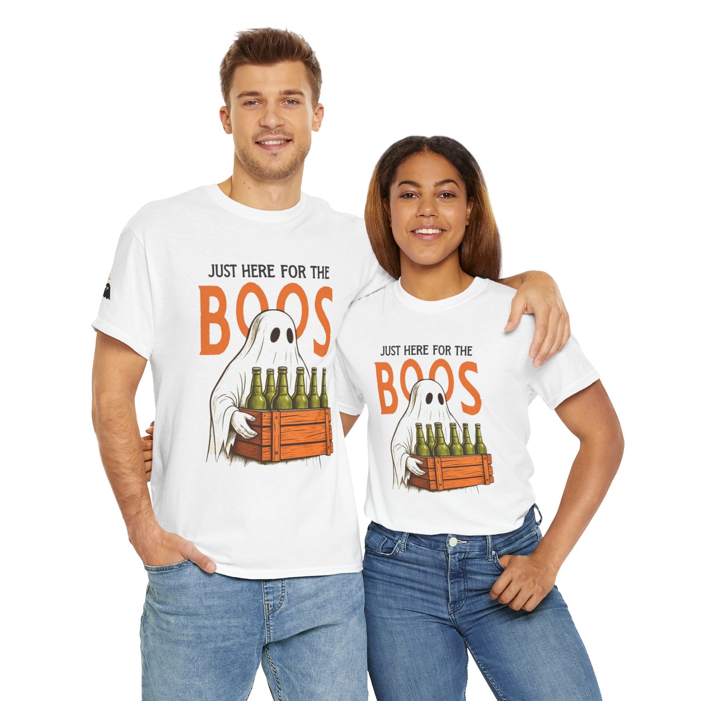 Just Here for the Boos Halloween Tee, Funny Ghost Shirt, Unisex Cotton T-Shirt, Spooky Party Apparel, Halloween Costume Top