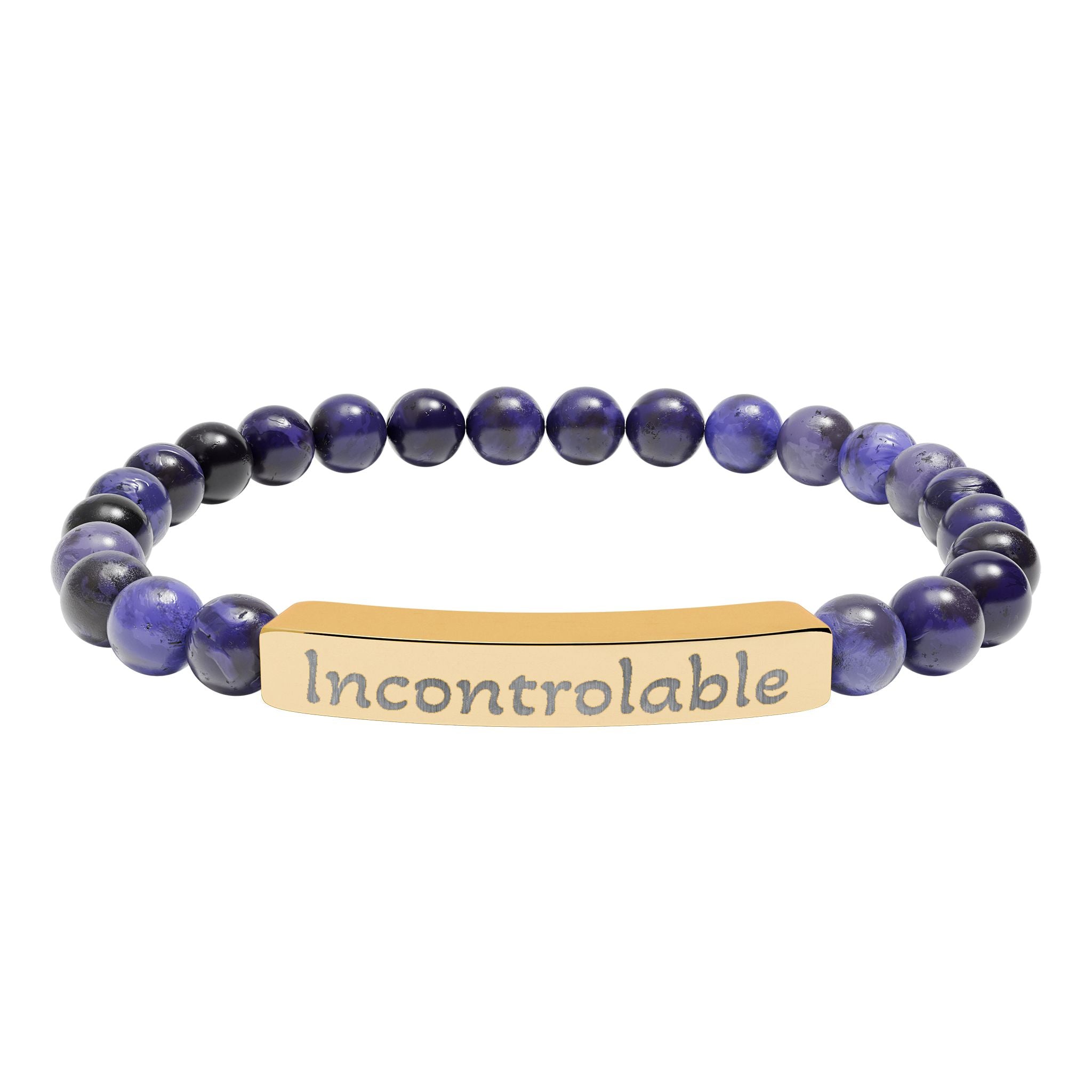 Engraved Natural Stone Stretch Bracelet — 'Incontrolable' Bar Beaded Bracelet