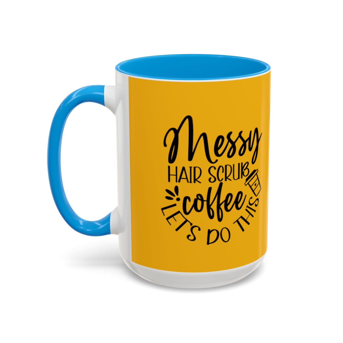 Holiday Coffee Cups with Festive Quotes & Designs Messy Hair Coffee Mug - Fun Yellow Ceramic Cup for Coffee Lovers
