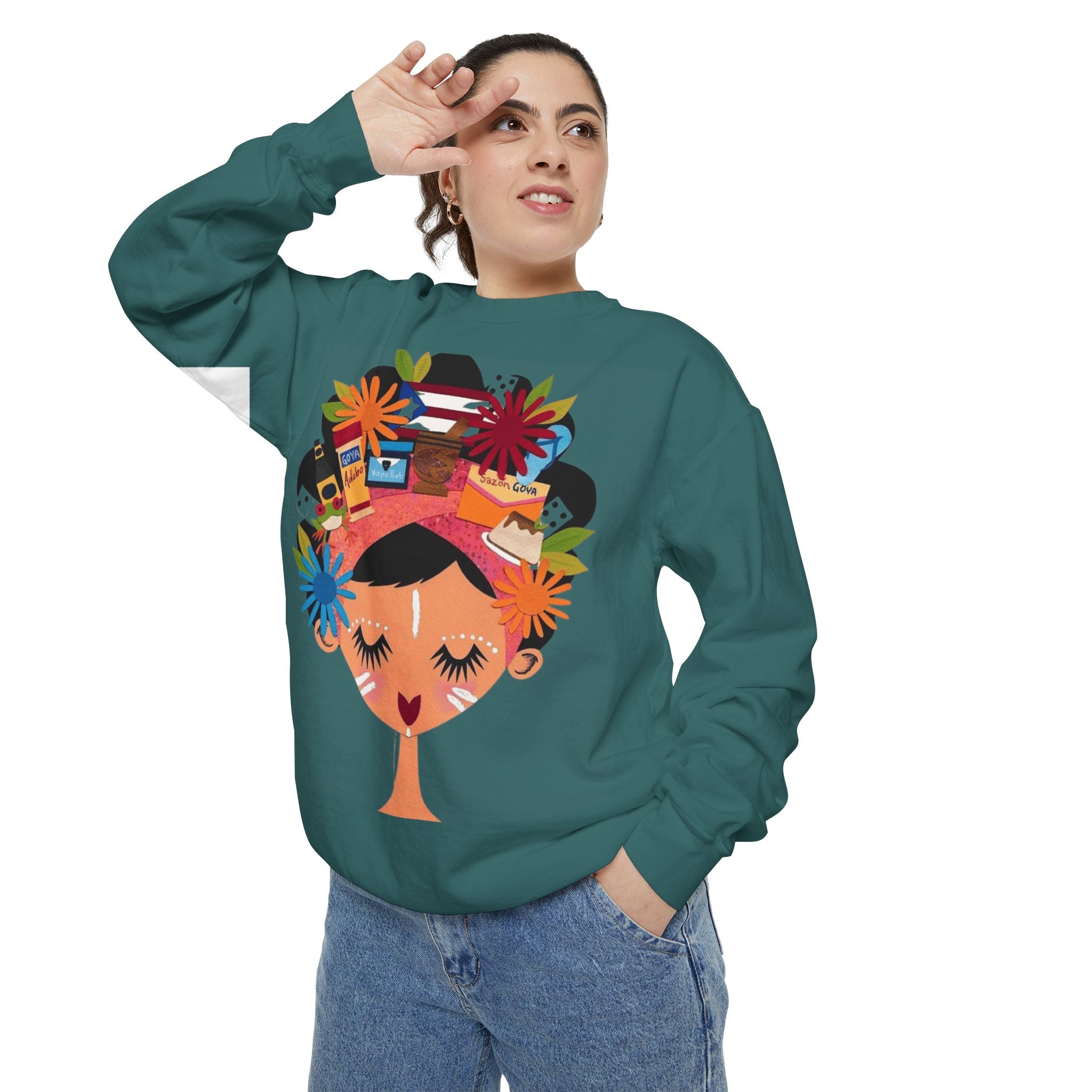 Floral Fiesta Sweatshirt — Colorful Tropical Woman Graphic Puerto Rico Navidades