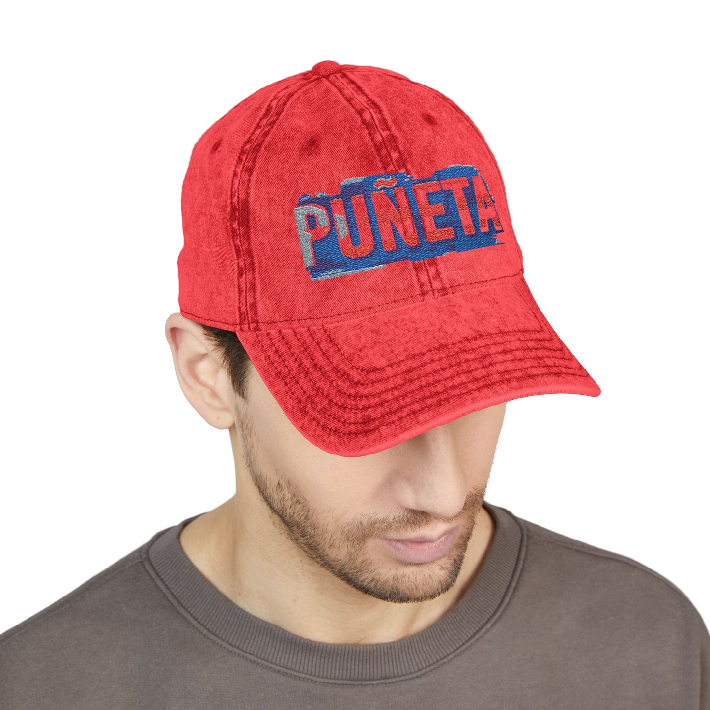 Puerto Rico Pride Knit Hat Vintage Embroidered Cap Puneta Red Hat for Casual Style