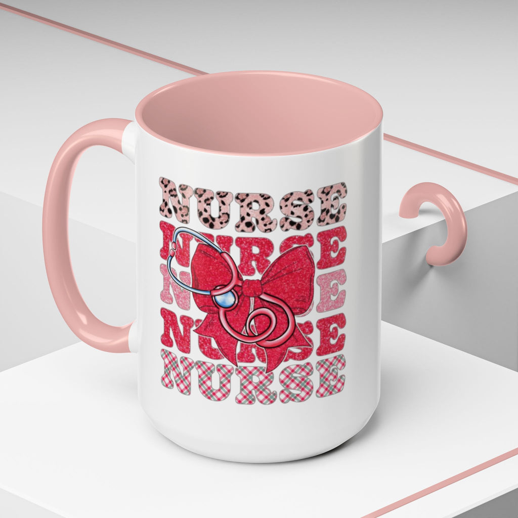 Nurse Stethoscope Bow Accent Coffee Mug — Cute Leopard & Plaid Healthcare Gift (11/15oz) Medical Christmas Mug