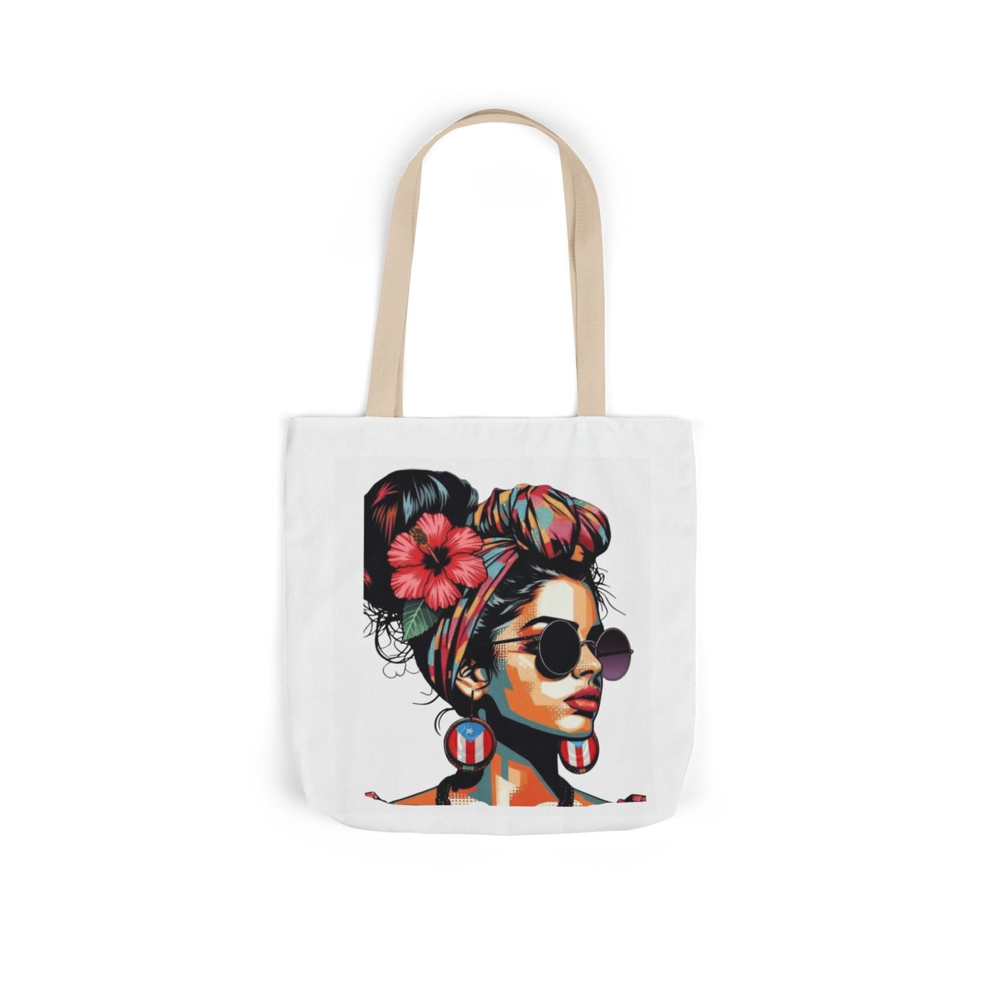 Carry Your Culture – Puerto Rican Pride in Every Step Chic Canvas Tote Bag - Stylish Floral Portrait, Trendy Beach Carryall, Mother's Day Gift, Everyday Shopper, Art Lovers Essential