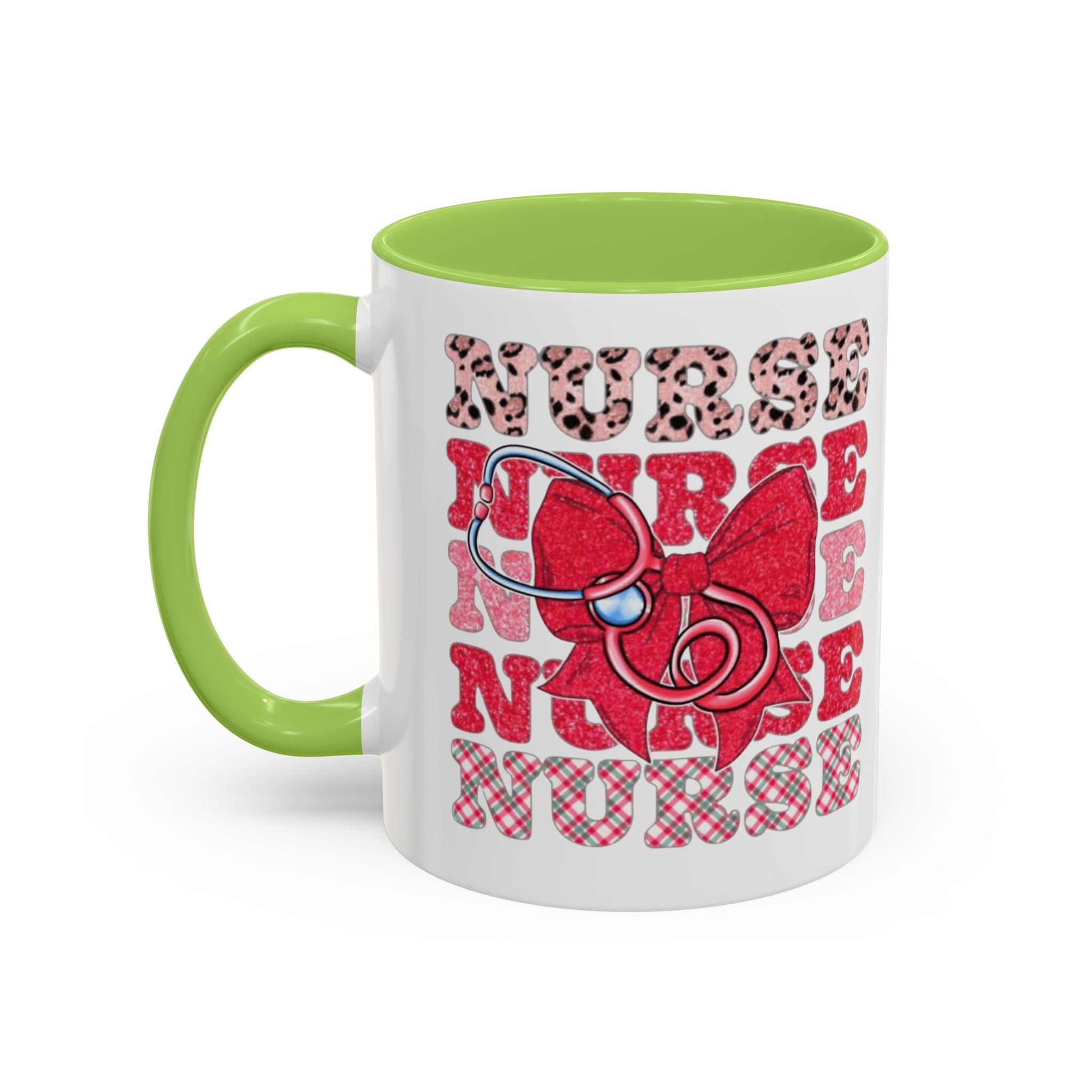 Nurse Stethoscope Bow Accent Coffee Mug — Cute Leopard & Plaid Healthcare Gift (11/15oz) Medical Christmas Mug