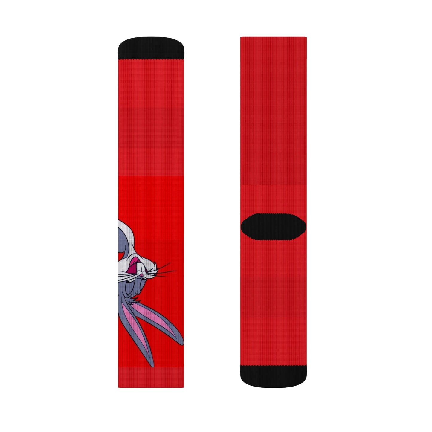 Bunny Face Red Sublimation Socks  Fun Cartoon Rabbit Crew Socks
