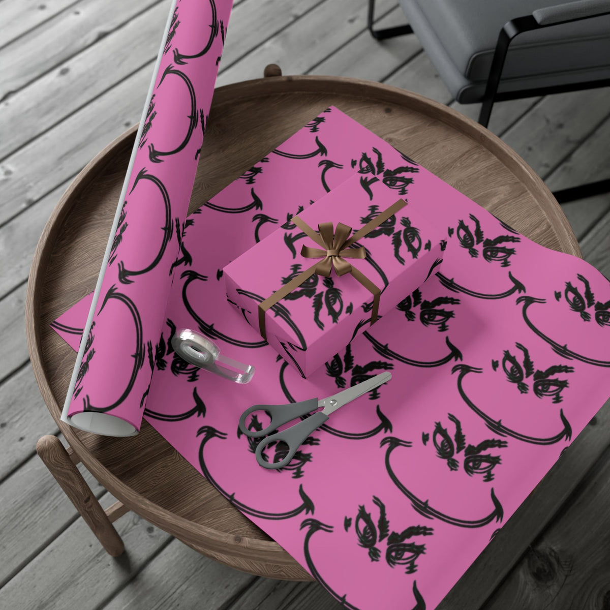 TheGrench Pink Botanical Gift Wrap Paper  Black Fern Pattern Wrapping Sheets