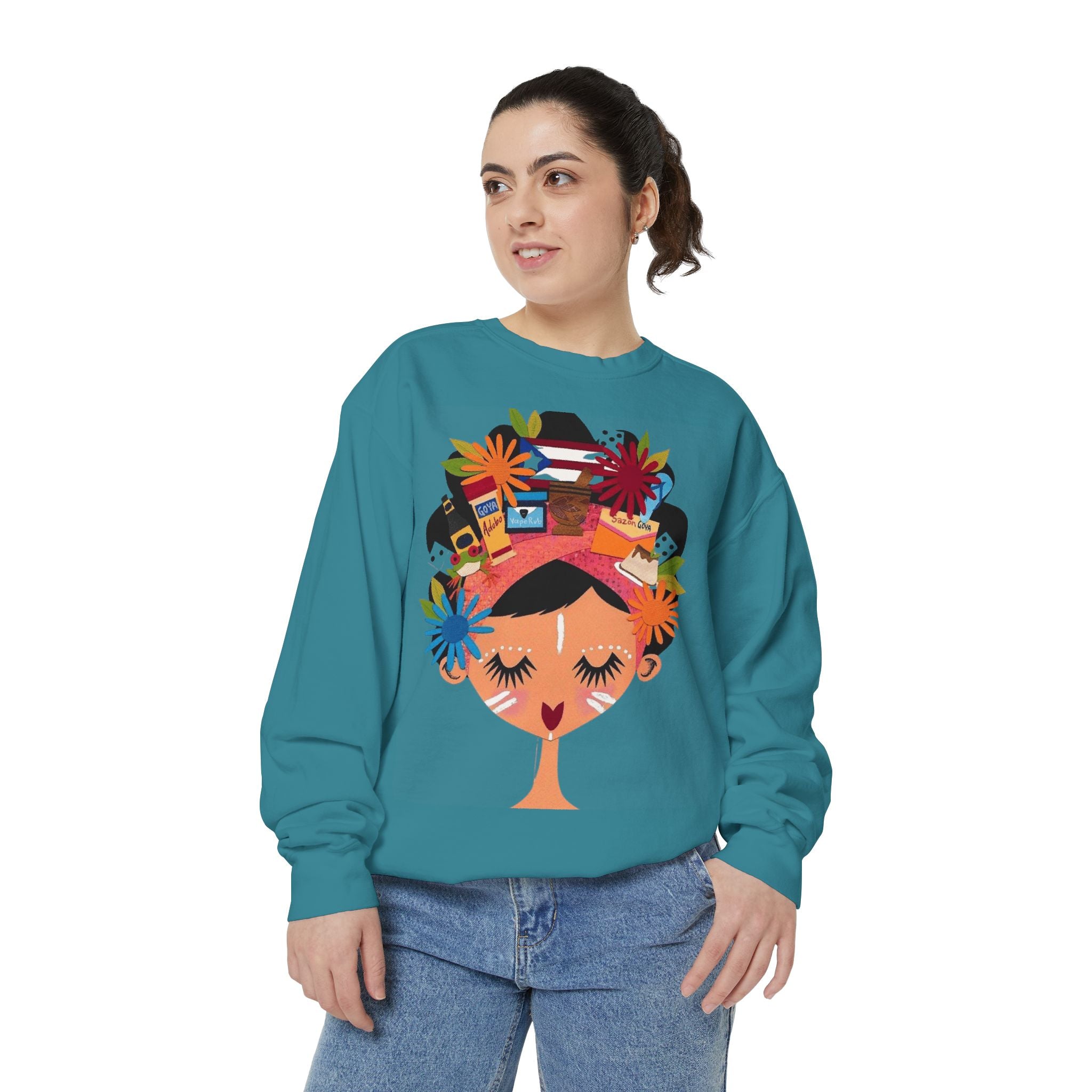 Floral Fiesta Sweatshirt — Colorful Tropical Woman Graphic Puerto Rico Navidades