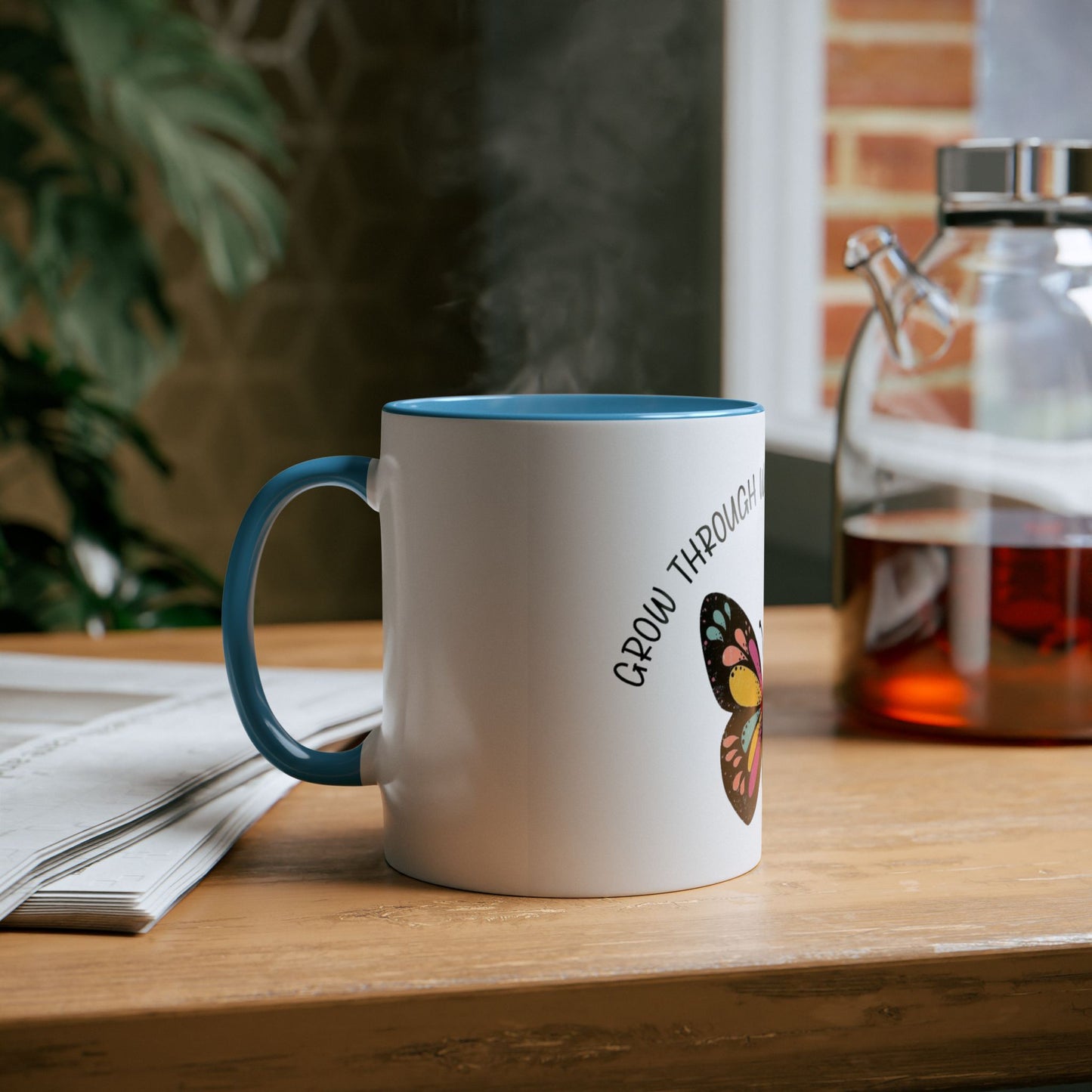 Start your day with meaning. Inspirational Two-Tone Mug for Growth Mindset, Butterfly Design, Coffee or Tea Lover Gift, Motivational Quote, Perfect for Self-Care