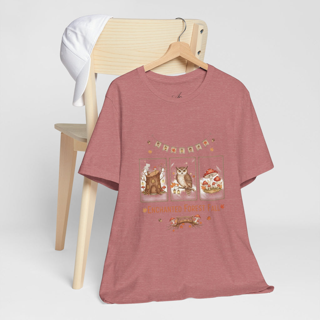 Enchanted Forest Fall Tee, Cute Owl Shirt, Autumn Graphic Tee, Nature Lover Gift, Cozy Fall Apparel, Wildlife T-Shirt, Unisex Fall Top