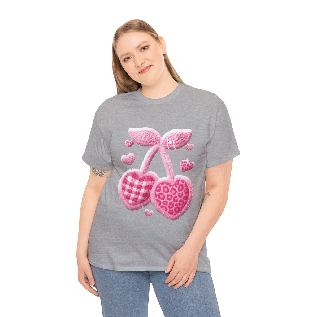 Pink Heart Cherries Tee  LOVE Graphic Valentine T-Shirt