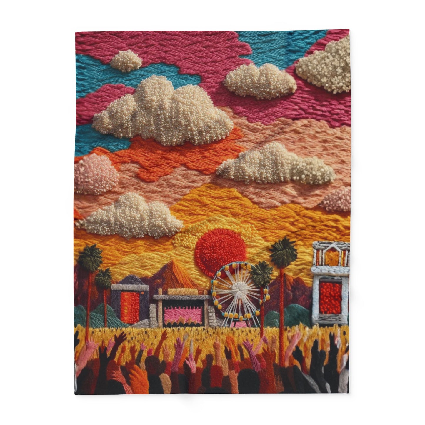 Festival Scene Fleece Blanket — Colorful Sunset Carnival Throw