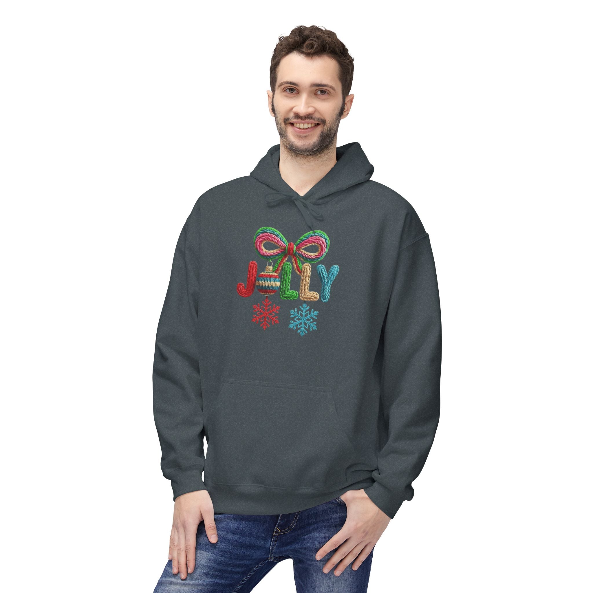 Jolly Candy Cane Holiday Hoodie — "JOLLY" Festive Sweatshirt