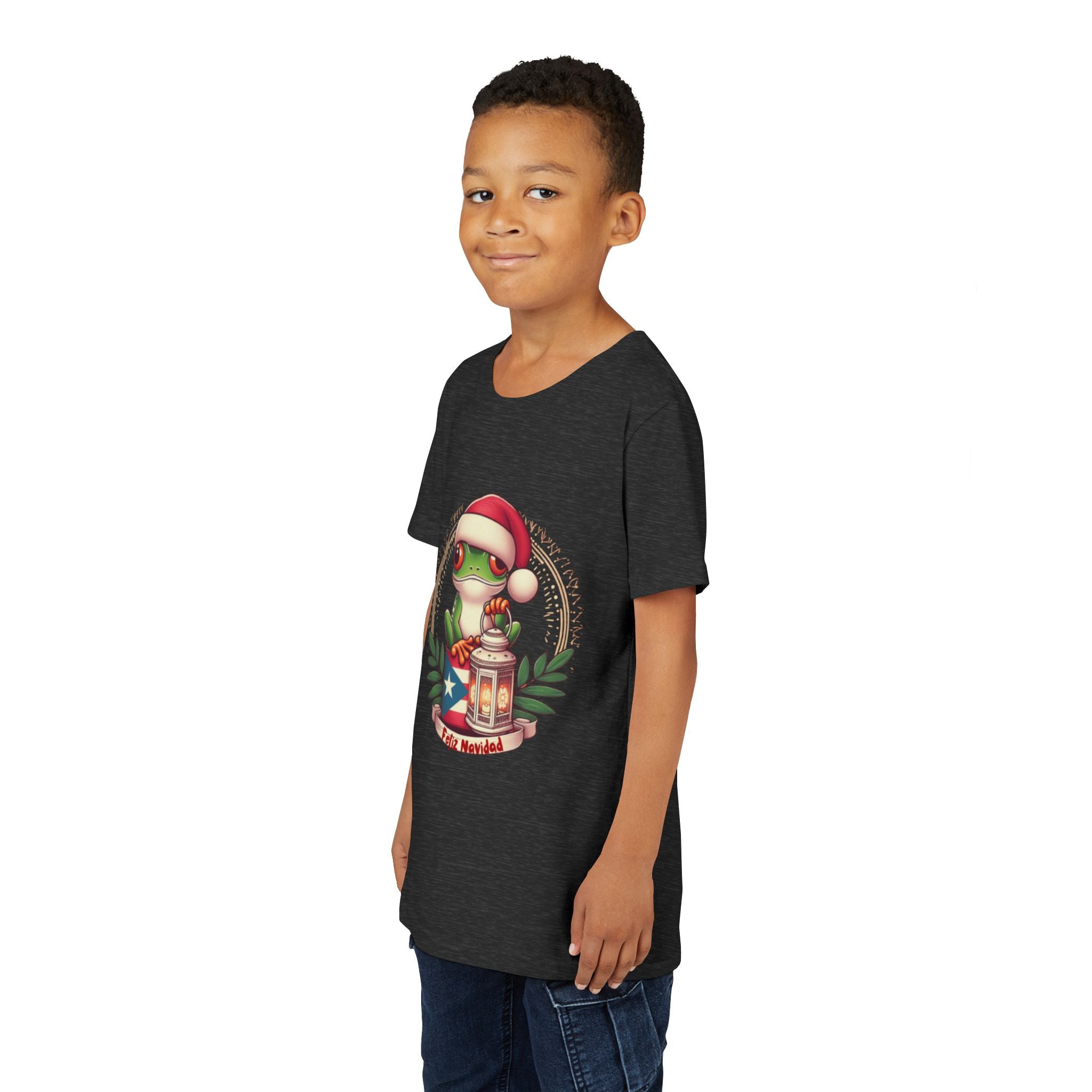 Kids Tee Cute Frog with Puerto Rican Flag & Lantern (Feliz Navidad)
