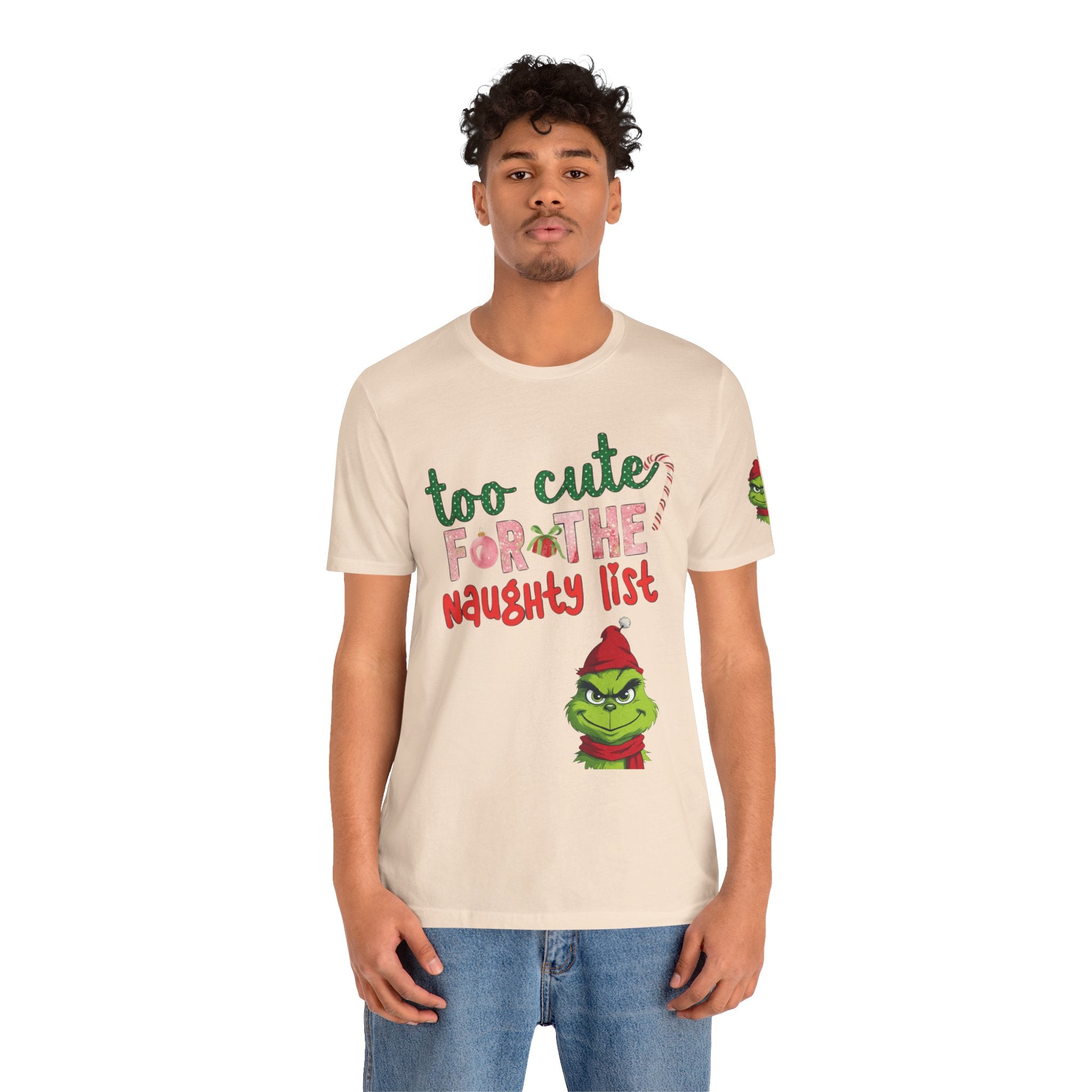 Christmas T-Shirts and Sweatshirts Collection Cute Grinch Holiday Tee 'Too Cute for the Naughty List' Unisex Jersey T-Shirt