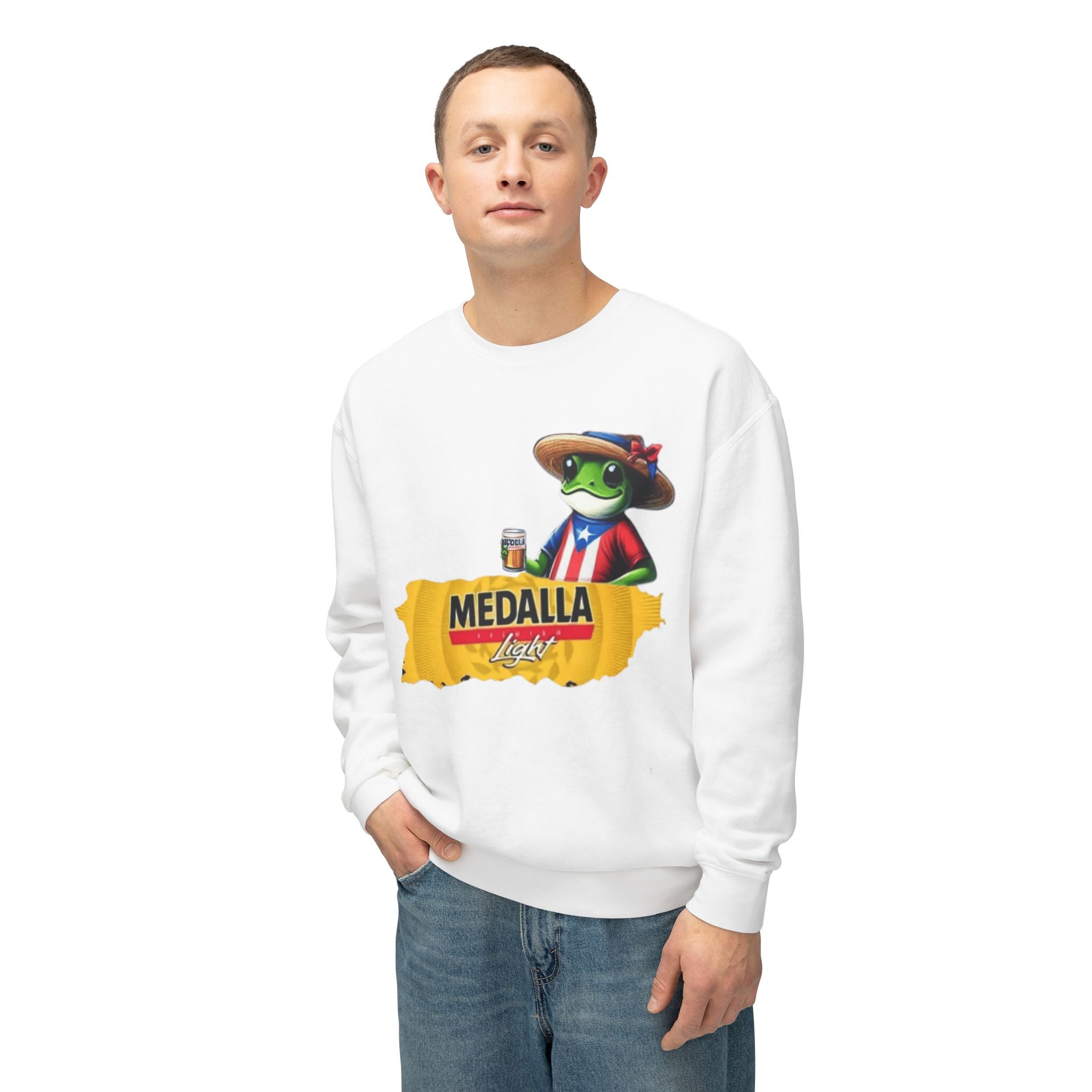 Medalla Light Puerto Rico Sweatshirt Coqui Boricua flag  Beer Pack Graphic Puerto Rico Navidades
