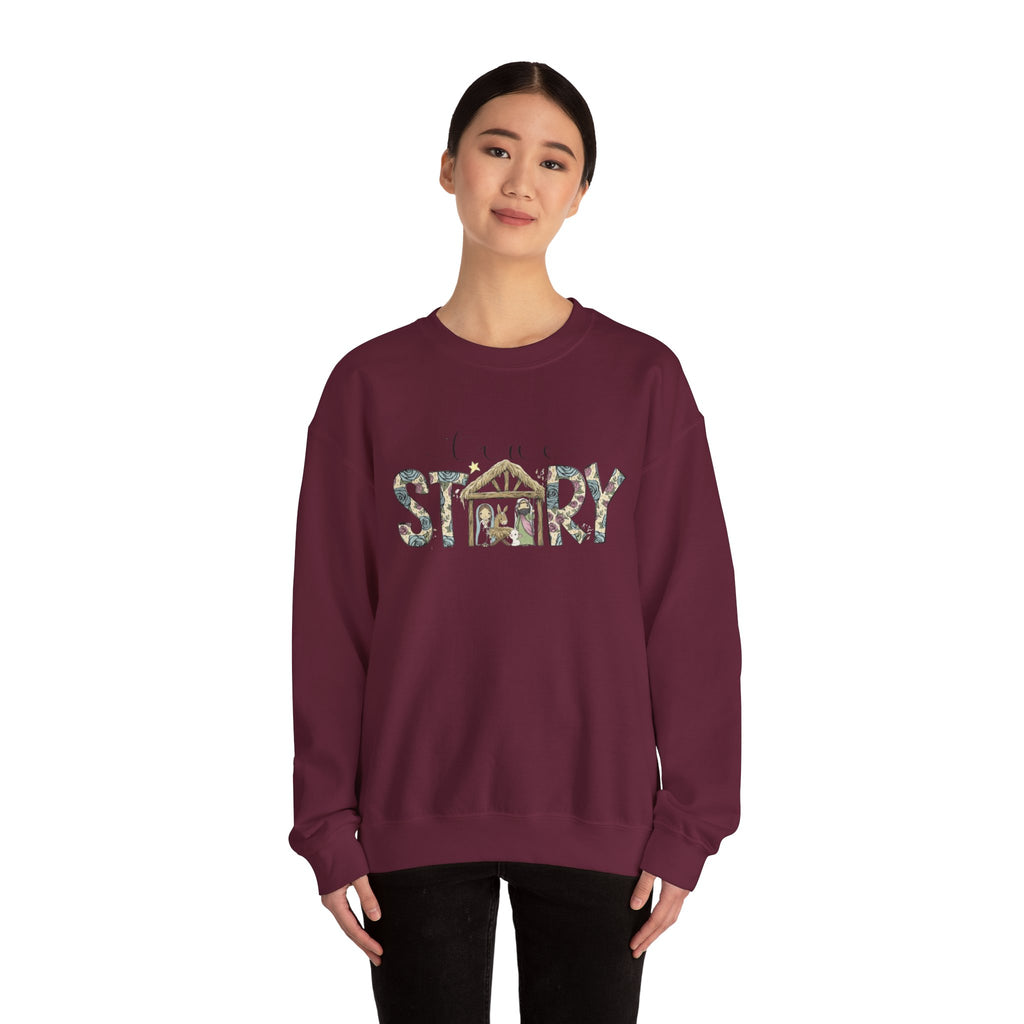 Crewneck Sweatshirt "Come Story" Floral Nativity Design  Cozy Christmas Pullover unique festive designs and joyful