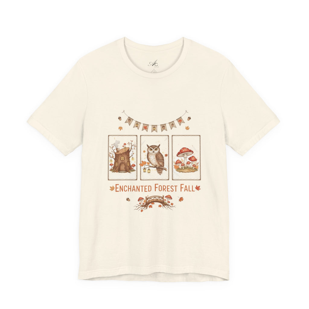 Enchanted Forest Fall Tee, Cute Owl Shirt, Autumn Graphic Tee, Nature Lover Gift, Cozy Fall Apparel, Wildlife T-Shirt, Unisex Fall Top