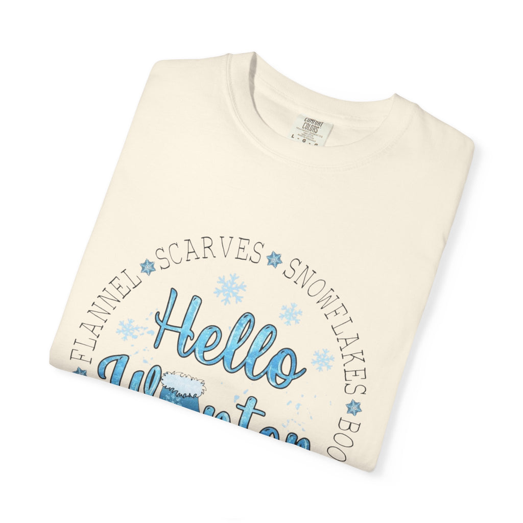 Hello Winter T‑Shirt  Cozy Snowflake Holiday Tee Christmas T-Shirts and Sweatshirts Collection