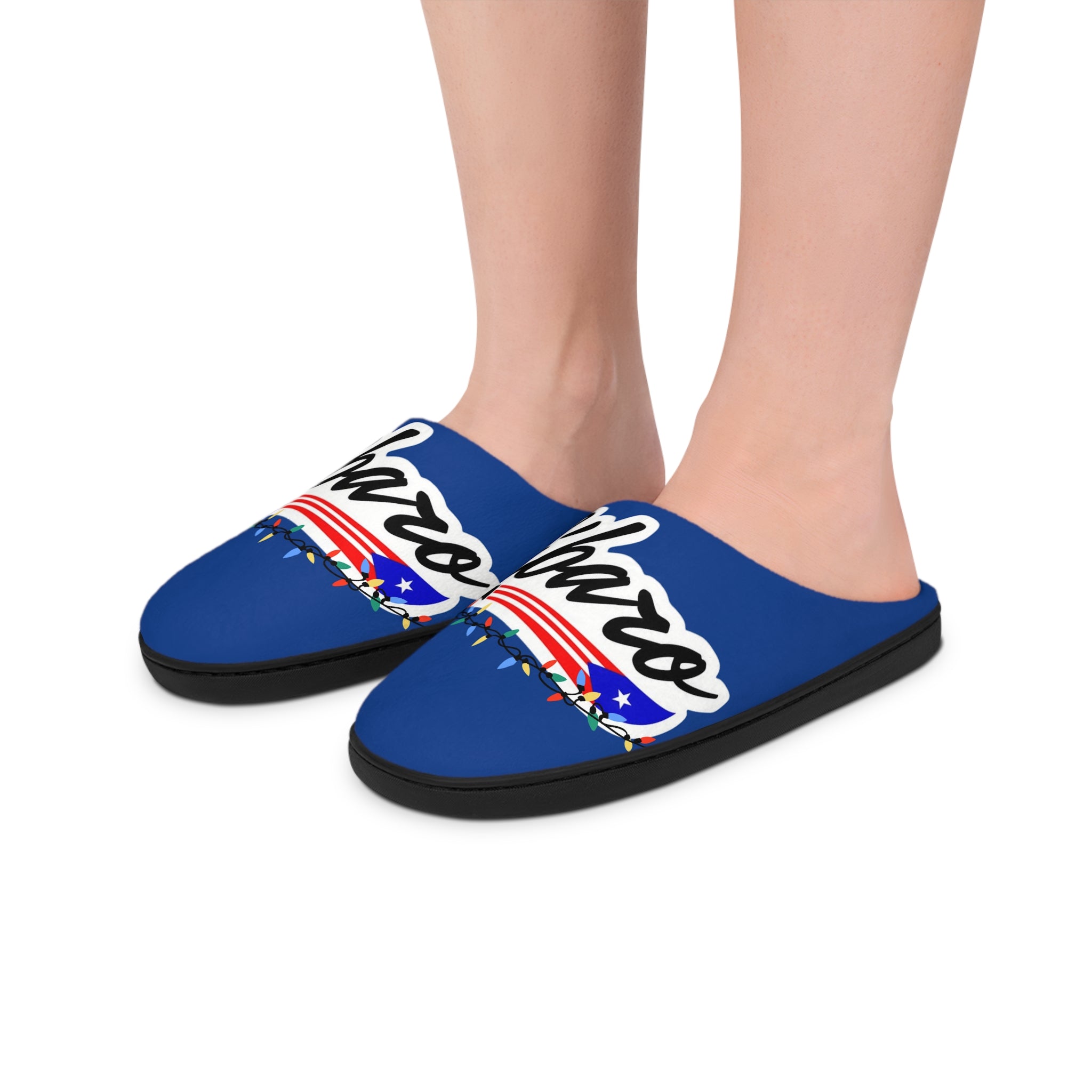 Men's Indoor Slippers —Boricua "Jibaro" Script with Festive Lights