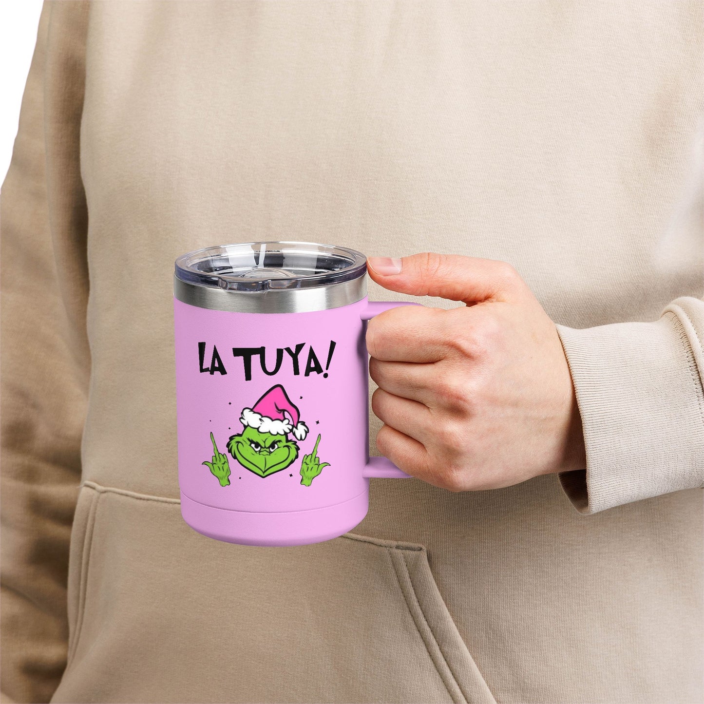 Holiday Grinch Coffee Mug Tumbler - 15oz Vaso / Taza de Acero Inoxidable – Diseño Navideño