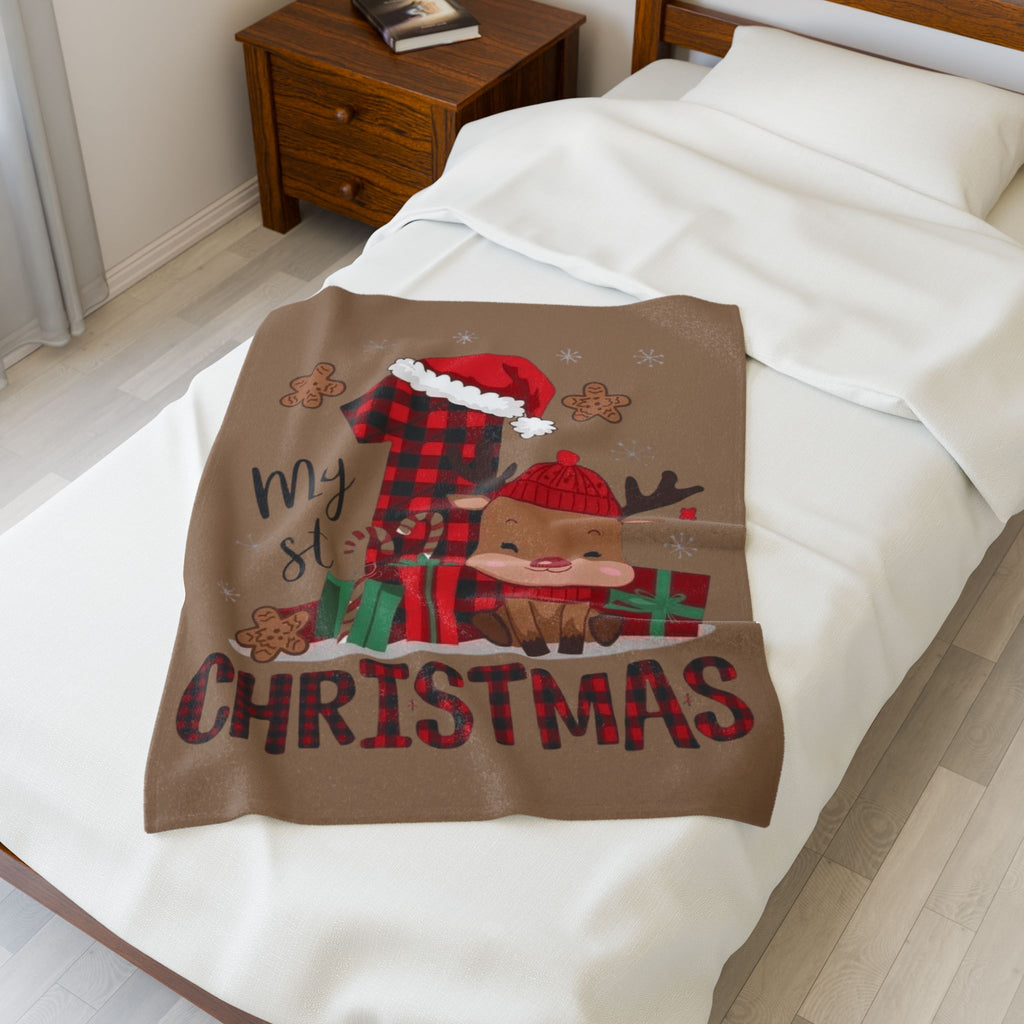 Santa’s Little Snuggle Blanket My 1st Christmas Reindeer Velveteen Plush Blanket